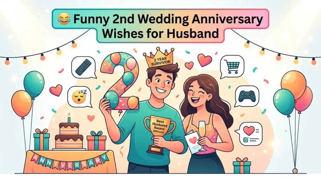 😂 Funny 2nd Wedding Anniversary Wishes for Husband
