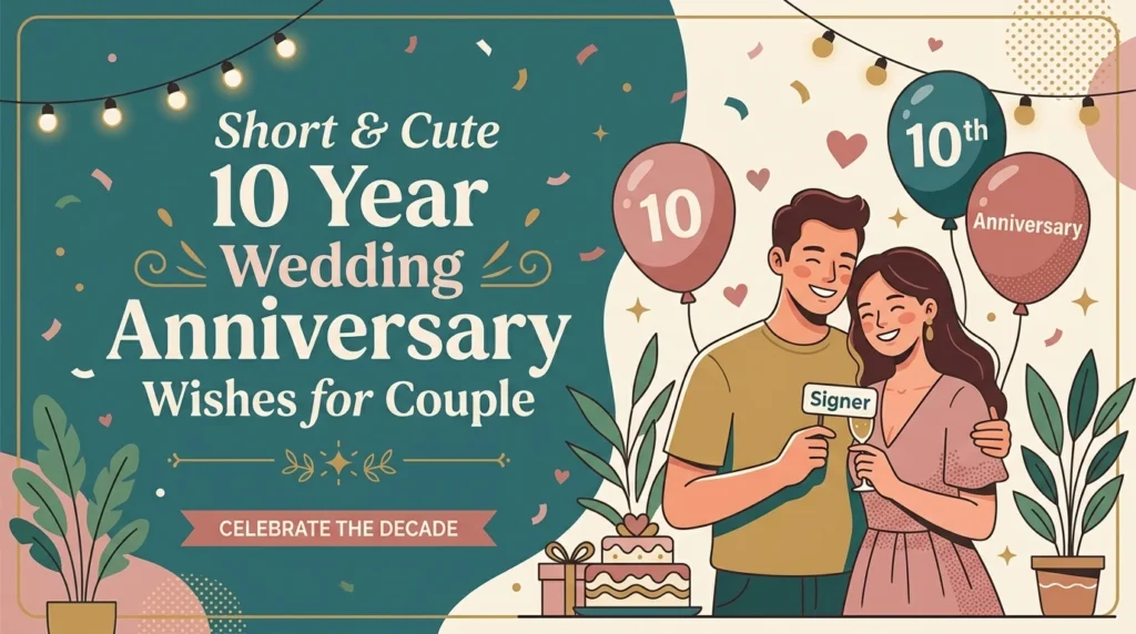 Short & Cute 10 Year Wedding Anniversary Wishes for Couple