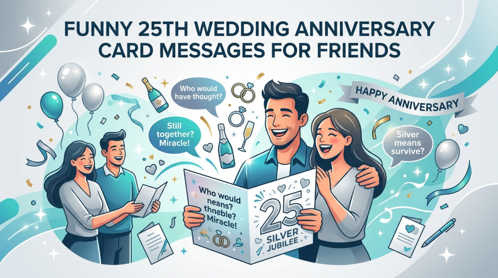 Funny 25th Wedding Anniversary Card Messages for Friends