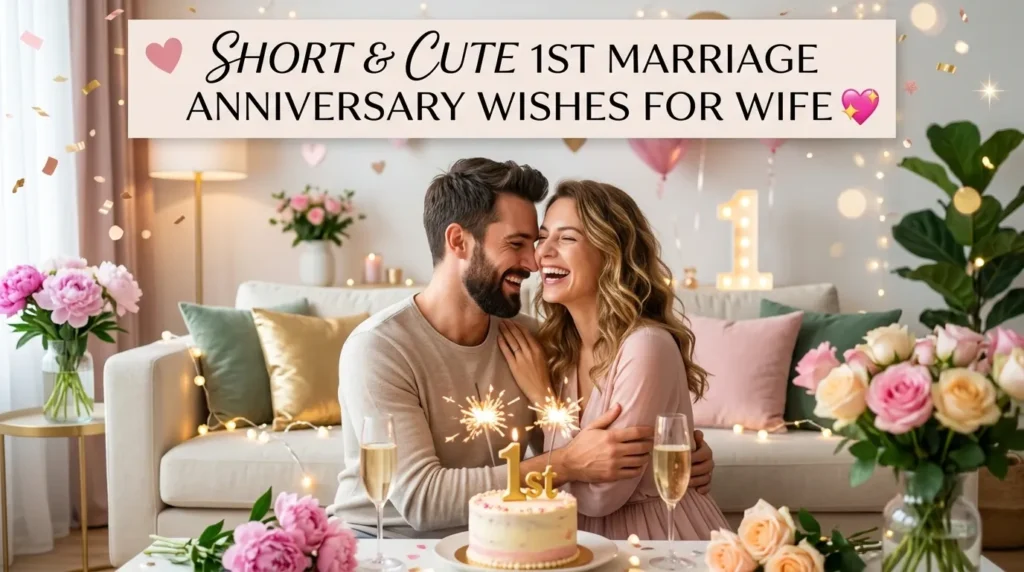 Short & Cute 1st Marriage Anniversary Wishes for Wife 💖