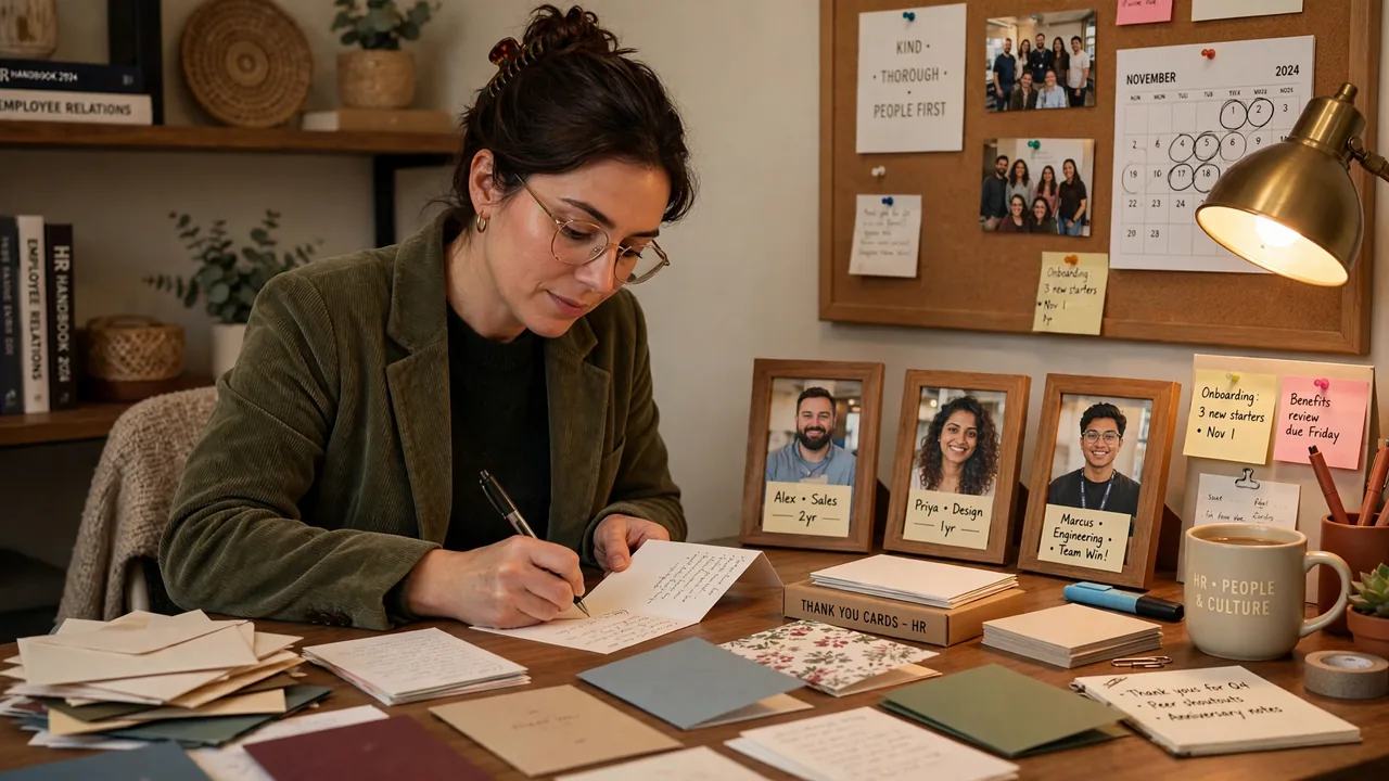 HR professional writing personalized thank-you notes